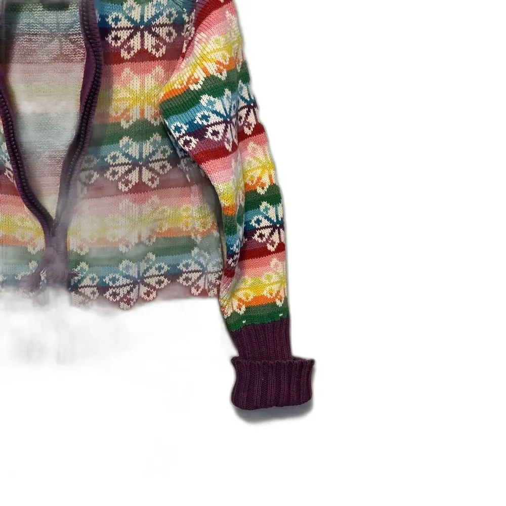 Gap Kids Small Fair Isle Knit Sweater Colorful‎ Rainbow Full Zip Chunky Layer